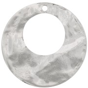 40mm Round openwork hoop earring hammered pendant - Rhodium Tone x1