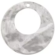 40mm Round openwork hoop earring hammered pendant - Rhodium Tone x1