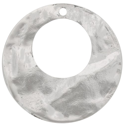 40mm Round openwork hoop earring hammered pendant - Rhodium Tone x1