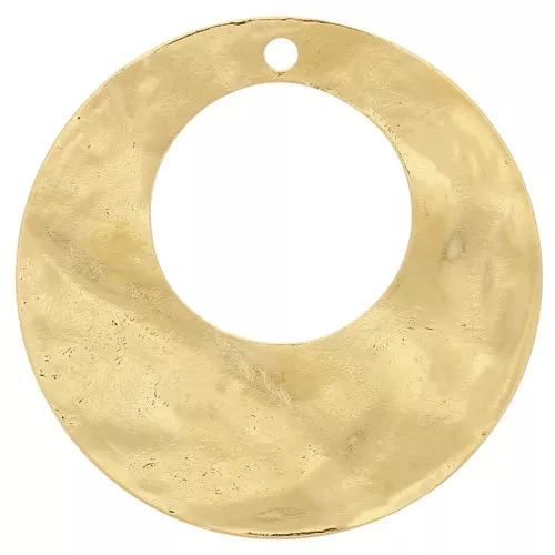 40mm Round openwork hoop earring hammered pendant - Fine Gold plated x1