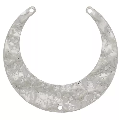 33x35mm half moon hammered Connector for necklace necklace - Rhodium x1