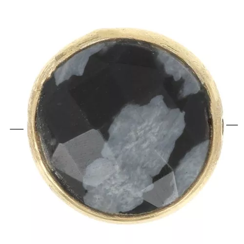 9mm 925 Sterling Silver faceted gemstone bead GOLD Tone - Speckled Obsidian x1