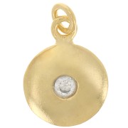 10mm 925 Sterling Silver round charm with zirconium oxide - Crystal - Fine Gold Plated x1|raw }}