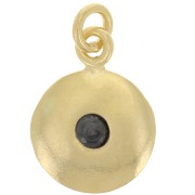 10mm 925 Sterling Silver round charm with zirconium oxide - Black - Fine Gold Plated x1|raw }}