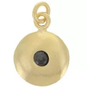 10mm 925 Sterling Silver round charm with zirconium oxide - Black - Fine Gold Plated x1