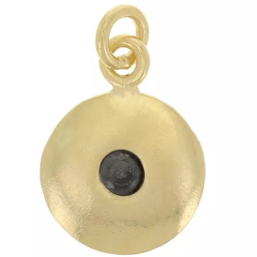 10mm 925 Sterling Silver round charm with zirconium oxide - Black - Fine Gold Plated x1