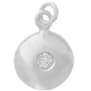 10mm 925 Sterling Silver round charm with zirconium oxide - Crystal x1