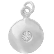 10mm 925 Sterling Silver round charm with zirconium oxide - Crystal x1