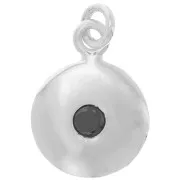 10mm 925 Sterling Silver round charm with zirconium oxide - Black x1