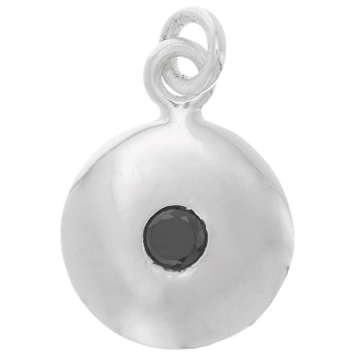 10mm 925 Sterling Silver round charm with zirconium oxide - Black x1