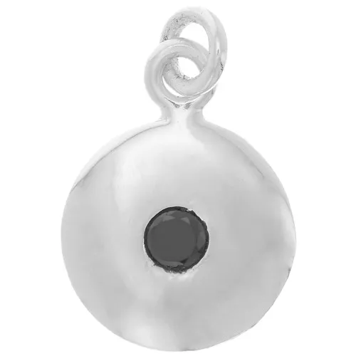 10mm 925 Sterling Silver round charm with zirconium oxide - Black x1