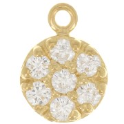 9mm 925 Sterling Silver round charm with zirconium oxide - Crystal - Fine Gold Plated x1|raw }}