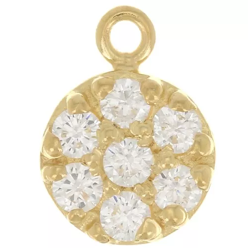 9mm 925 Sterling Silver round charm with zirconium oxide - Crystal - Fine Gold Plated x1