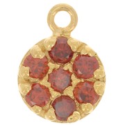 9mm 925 Sterling Silver round charm with zirconium oxide - Red - Fine Gold Plated x1