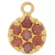 9mm 925 Sterling Silver round charm with zirconium oxide - Red - Fine Gold Plated x1