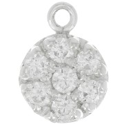 9mm 925 Sterling Silver round charm with zirconium oxide - Crystal x1|raw }}