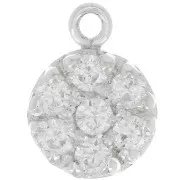 9mm 925 Sterling Silver round charm with zirconium oxide - Crystal x1