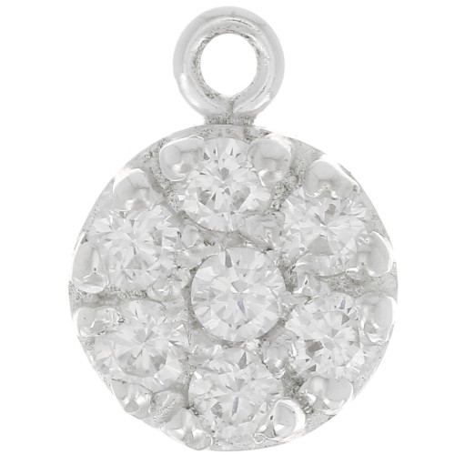 9mm 925 Sterling Silver round charm with zirconium oxide - Crystal x1