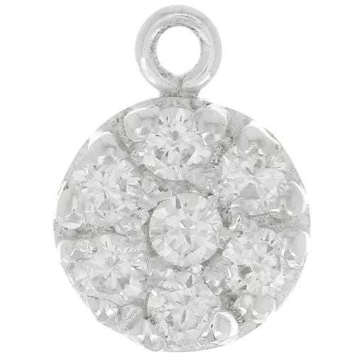 9mm 925 Sterling Silver round charm with zirconium oxide - Crystal x1