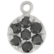 9mm 925 Sterling Silver round charm with zirconium oxide - Black x1