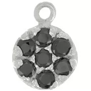 9mm 925 Sterling Silver round charm with zirconium oxide - Black x1