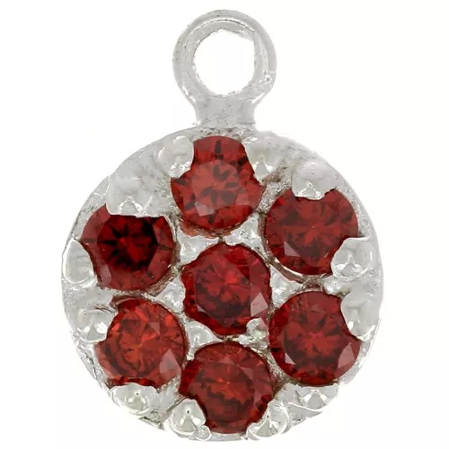 9mm 925 Sterling Silver round charm with zirconium oxide - Red x1