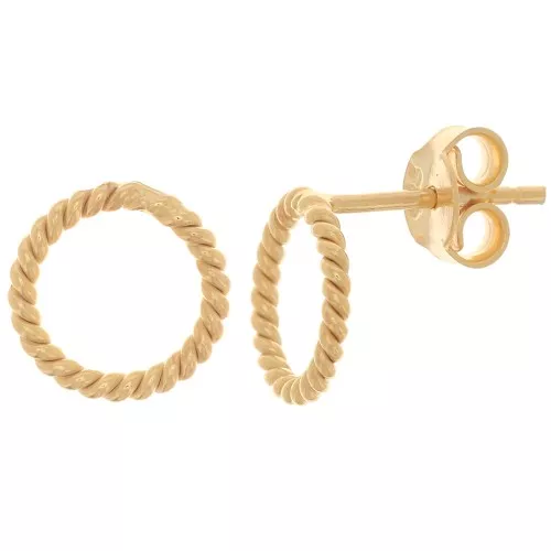 10mm 925 Sterling Silver Hooped wire earstuds - Fine Gold Plated x2