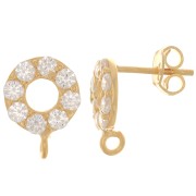 9mm 925 St. Silver circle earStuds with zirconium oxide - Crystal - Fine Gold Plated x2|raw }}