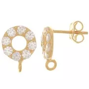 9mm 925 St. Silver circle earStuds with zirconium oxide - Crystal - Fine Gold Plated x2