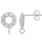 9mm 925 Sterling Silver circle earStuds with zirconium oxide - Crystal x2