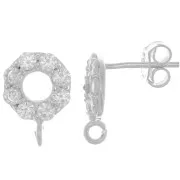 9mm 925 Sterling Silver circle earStuds with zirconium oxide - Crystal x2