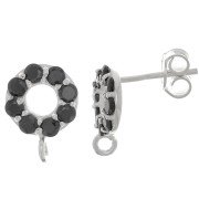 9mm 925 Sterling Silver circle earStuds with zirconium oxide - Black x2