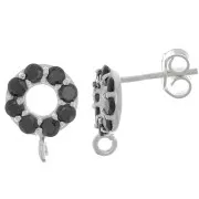 9mm 925 Sterling Silver circle earStuds with zirconium oxide - Black x2