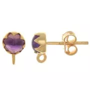 925 Sterling Silver 6mm EarStuds with gemstone - Amethyst - Fine Gold Plated x2