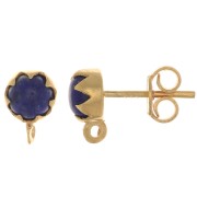925 Sterling Silver 6mm EarStuds with gemstone - Lapis lazul - Fine Gold Plated x2