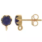 925 Sterling Silver 6mm EarStuds with gemstone - Lapis lazul - Fine Gold Plated x2