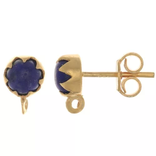 925 Sterling Silver 6mm EarStuds with gemstone - Lapis lazul - Fine Gold Plated x2