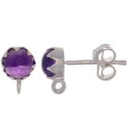 925 Sterling Silver 6mm EarStuds with gemstone - Amethyst x2|raw }}