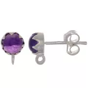 925 Sterling Silver 6mm EarStuds with gemstone - Amethyst x2