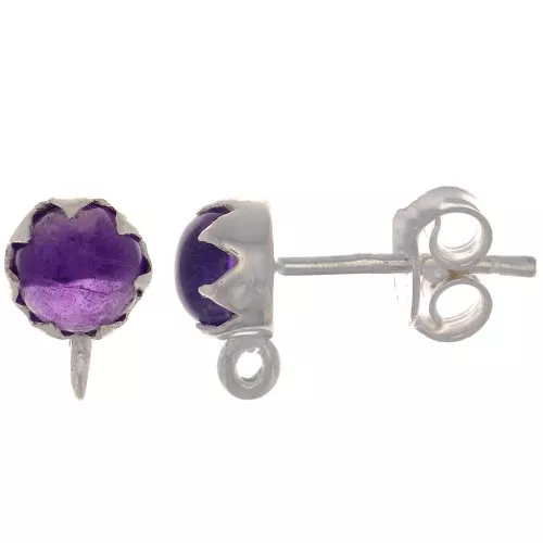 925 Sterling Silver 6mm EarStuds with gemstone - Amethyst x2