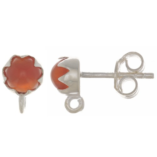 925 Sterling Silver 6mm EarStuds with gemstone - Carnelian x2