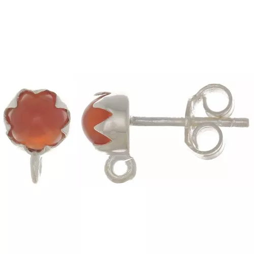 925 Sterling Silver 6mm EarStuds with gemstone - Carnelian x2