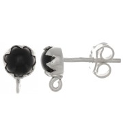 925 Sterling Silver 6mm EarStuds with gemstone - Black Onyx x2|raw }}