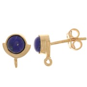 10x8mm 925 St. Silver gemstone EarStuds - Lapis lazuli - Fine Gold Plated x2|raw }}