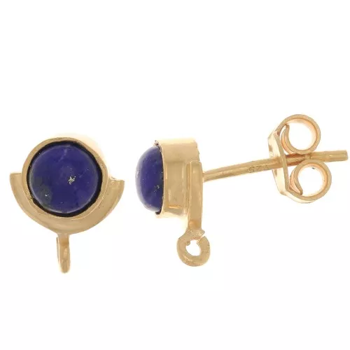 10x8mm 925 St. Silver gemstone EarStuds - Lapis lazuli - Fine Gold Plated x2
