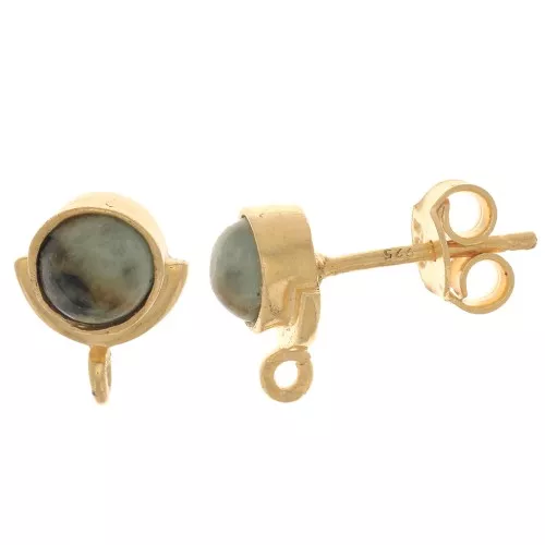 10x8mm 925 St. Silver gemstone EarStuds - African Turquoise - Fine Gold Plated x2