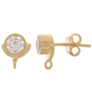 10x8mm 925 Sterling Silver EarStuds with zirconium oxide - Crystal - Fine Gold Plated x2|raw }}