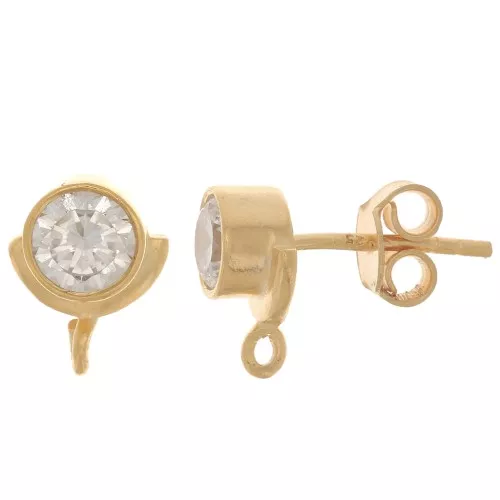 10x8mm 925 Sterling Silver EarStuds with zirconium oxide - Crystal - Fine Gold Plated x2