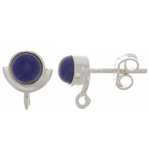 10x8mm 925 Sterling Silver EarStuds with gemstone - Lapis lazuli x2