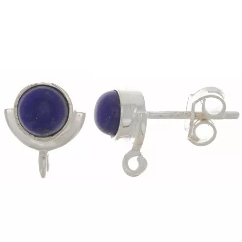 10x8mm 925 Sterling Silver EarStuds with gemstone - Lapis lazuli x2